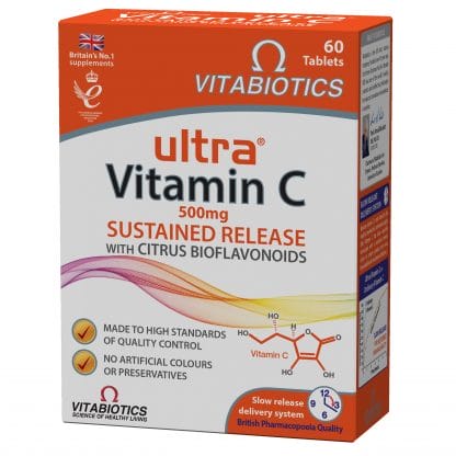Vitabiotics Ultra Vitamin C 500mg Sustained Release Συμπλήρωμα Διατροφής με Βιταμίνη C για Τόνωση του Ανοσοποιητικού 60tabs