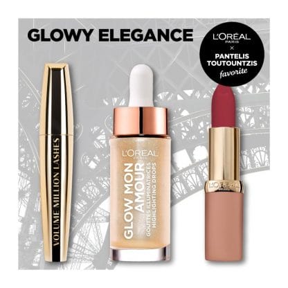 L'oreal Paris Glowy Elegance Make up Set Glow Mon Amour 15ml, Volume Million Lashes Mascara 10.7ml,Color Riche Ultra Matte 4.2gr