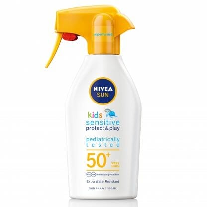 Nivea Sun Protect & Play Kids Sensitive Trigger Spray Spf50+ Αντηλιακό Γαλάκτωμα Σώματος,Προσώπου για Ευαίσθητη Επιδερμίδα 300ml