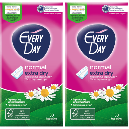 Every Day Πακέτο Προσφοράς Extra Dry Normal Ανατομικά Σερβιετάκια για Κανονική Ροή 2x30 Τεμάχια 1+1 Δώρο