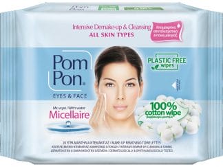 Pom Pon Face & Eyes 100% Cotton Wipes All Skin Types Υγρά Μαντήλια Ντεμακιγιάζ με Micellaire Water 20 Τεμάχια
