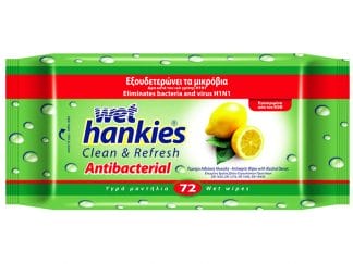 Wet Hankies Clean & Protect Antibacterial Lemon Scent Υγρά Αντιβακτηριδιακά Μαντηλάκια 72τμχ