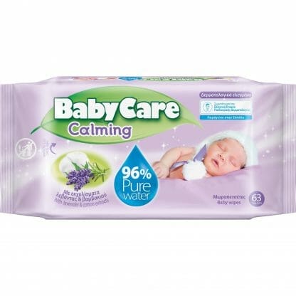 BabyCare Calming Pure Water Baby Wipes Καταπραϋντικά Μωρομάντηλα με Εκχύλισμα Λεβάντας & Βαμβακιού 63 Τεμάχια