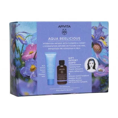 Apivita Aqua Beelicious Πακέτο Προσφοράς Κρέμα Ενυδάτωσης Πλούσιας Υφής 40ml & Δώρο Αφρός Καθαρισμού 75ml & Κορδέλα Μαλλιών