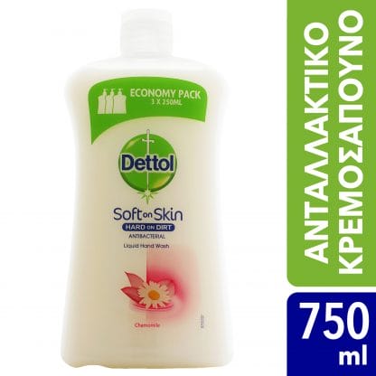 Dettol Liquid Soap Chamomile Refill Ανταλλακτικό Αντιβακτηριδιακό Υγρό Κρεμοσάπουνο Χεριών με Χαμομήλι 750ml