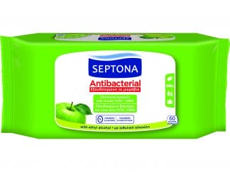 Septona Antibacterial Wipes Green Apple Αντιβακτηριδιακά Μαντηλάκια Χεριών με Άρωμα Πράσινο Μήλο 60 Τεμάχια