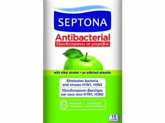 Septona Antibacterial Wipes Green Apple Αντιβακτηριδιακά Μαντηλάκια Χεριών με Άρωμα Πράσινο Μήλο 15 Τεμάχια