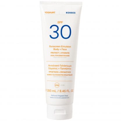 Korres Yoghurt Sunscreen Emulsion Face & Body Spf30 Αντηλιακό Γαλάκτωμα Προσώπου Σώματος Υψηλής Προστασίας με Γιαούρτι 250ml