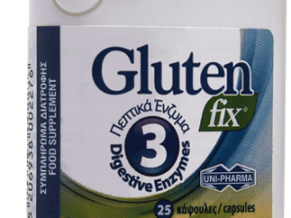 Uni-Pharma Gluten Fix, Συμπλήρωμα Διατροφής που Υποστηρίζει τη Διαδικασία της Πέψης με 3 Πεπτικά Ένζυμα 25κάψουλες