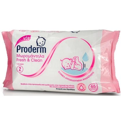 Proderm Fresh & Clean Μωρομάντηλα για την Προστασία από Ερεθισμούς στην Περιοχή της Πάνας 1-3 Ετών 65 Τεμάχια