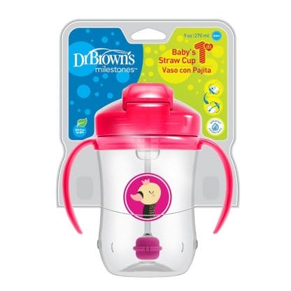 Dr Brown's Baby's First Straw Cup Κύπελλο με Εύπλαστο Καλαμάκι Ροζ TC91011 από 6 Μηνών 270ml