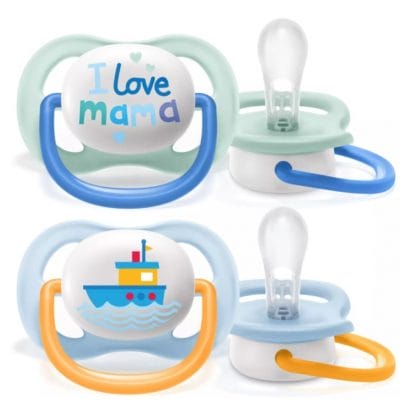 Avent Ultra Air Happy Πιπίλα Σιλικόνης με Κρίκο, για Αγόρια 0-6m SCF080/01, 2 Τεμάχια