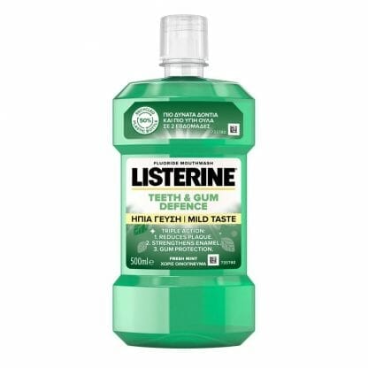 Listerine Teeth & Gum Defence Στοματικό Διάλυμα που Ενδυναμώνει τα Δόντια & Προστατεύει τα Ούλα με Ήπια Γεύση 500ml