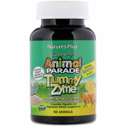 Nature's Plus Animal Parade Tummy Zyme Συμπλήρωμα Διατροφής με Ένζυμα, Προβιοτικά & Υπετροφές 90 Μασώμενα Ζωάκια
