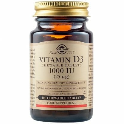 Solgar Vitamin D3 1000iu (25μg) Συμπλήρωμα Διατροφής Βιταμίνης D3 για την Αντιμετώπιση της Οστεοπόρωσης 100 Chewable Tabs