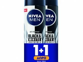 Nivea Men Invisible For Black And White Original Deodorant Spray Ανδρικό Αποσμητικό Κατά των Λευκών Σημαδιών 2x150ml 1+1 Δώρο