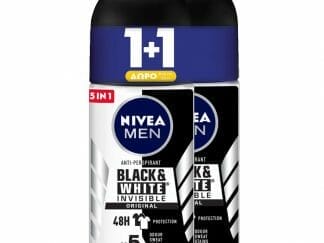 Nivea Men Deo Black + White Power Invisible Roll-On Ανδρικό Αποσμητικό Κατά των Λευκών Σημαδιών 2x50ml 1+1 Δώρο