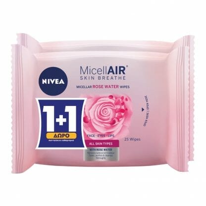 Nivea Micellar Wipes with Bio Rose Water Μαντηλάκια Καθαρισμού & Ντεμακιγιάζ για Πρόσωπο Μάτια Χείλη2x25 Τεμάχια 1+1 Δώρο