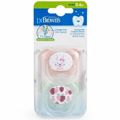 Dr. Brown's PreVent PV12302 Orthodontic Soother Ορθοδοντική Πιπίλα Πεταλούδα Σιλικόνης 0-6m Ροζ - Κίτρινο 2 Τεμάχια