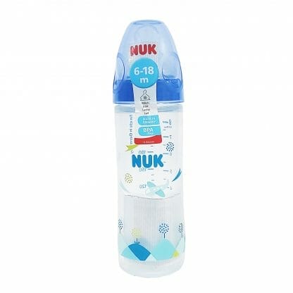 NUK New Classic Μπιμπερό Πολυπροπυλένιο Στενό Σχήμα με Θηλή Σιλικόνης 250ml - μπλέ