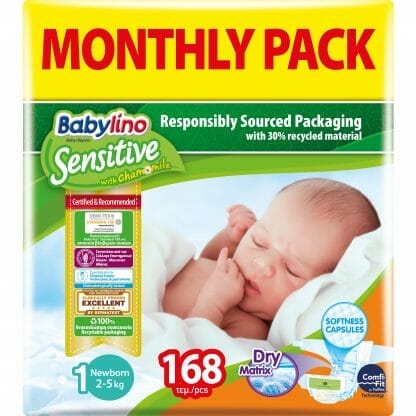 Babylino Sensitive Monthly Pack Newborn Νο1 (2-5kg) Βρεφικές Πάνες 168 τεμάχια