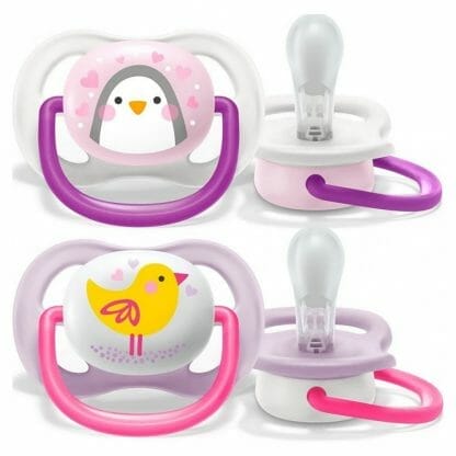 Avent Ultra Air Animals Πιπίλα Σιλικόνης 0-6 Μηνών SCF080/11 2 Τεμάχια - Άσπρο-Μωβ