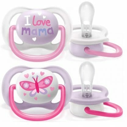 Avent Ultra Air Ελαφριά Πιπίλα για να Αναπνέει το Δέρμα του Μωρού, Λευκό Μωβ 0-6m SCF085/02, 2 Τεμάχια