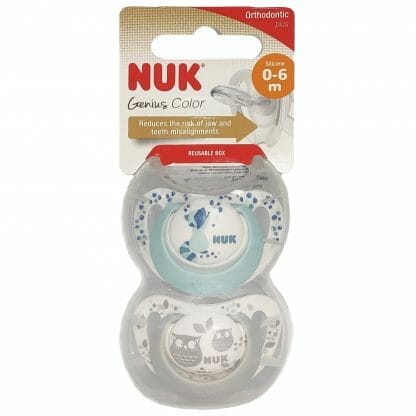 Nuk Genius Color 0-6m Πιπίλες Σιλικόνης με Κρίκο Από 0-6 Μηνών 2 Τεμάχια - 0-6 Μηνών Γαλάζιο - Γκρι