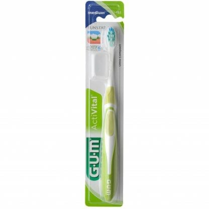 Gum ActiVital Compact Medium (583) Οδοντόβουρτσα Μεσαίας Σκληρότητας με Θήκη Προστασίας 1 Τεμάχιο - πράσινο