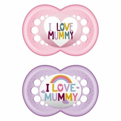 Mam I Love Mummy & Daddy Ορθοδοντική Πιπίλα Σιλικόνης Κωδ 170S από 6 Έως 16 Μηνών 2 Τεμάχια - Ροζ - Μωβ Διάφανο