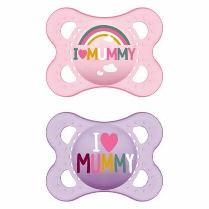 Mam I Love Mummy & Daddy Ορθοδοντική Πιπίλα Σιλικόνης Κωδ 115S από 2 Έως 6 Μηνών 2 Τεμάχια - Ροζ - Μωβ