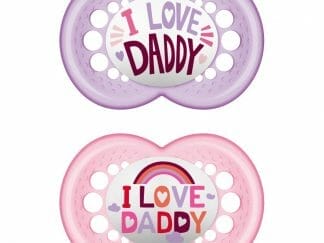 Mam I Love Mummy & Daddy Ορθοδοντική Πιπίλα Σιλικόνης Κωδ 170S από 6 Έως 16 Μηνών 2 Τεμάχια - Μωβ - Ροζ Διάφανο