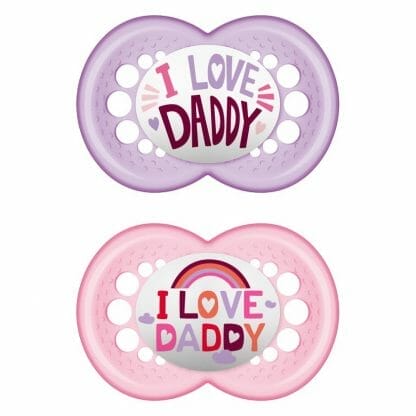 Mam I Love Mummy & Daddy Ορθοδοντική Πιπίλα Σιλικόνης Κωδ 170S από 6 Έως 16 Μηνών 2 Τεμάχια - Μωβ - Ροζ Διάφανο