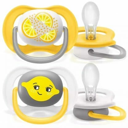Avent Ultra Air Happy 6-18m SCF080/18 Κίτρινο - Λευκό Πιπίλα Σιλικόνης Ελαφριά για να Αναπνέει το Δέρμα του Μωρού 2 Τεμάχια