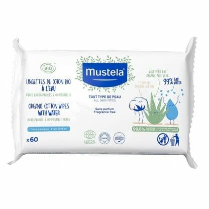 Mustela Organic Cotton Wipes with Water Μωρομάντηλα Καθαρισμού με Βιολογικό Βάμβακι και Νερό 60 Wipes