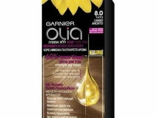 Garnier Olia Μόνιμη Βαφή Μαλλιών Χωρίς Αμμωνία με Φυσικά Έλαια Λουλουδιών Mini Kit 50gr - No 8.0 Ξανθό Ανοιχτό