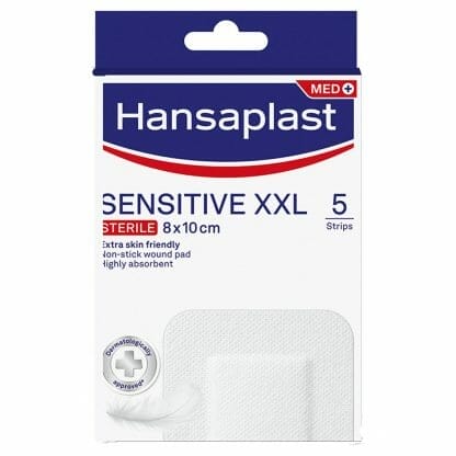 Hansaplast Sensitive XXL Sterile Αποστειρωμένα Επιθέματα για Μεγαλύτερες Πληγές & Μετεγχειρητικά Τραύματα 8cm x 10cm 5 Τεμάχια
