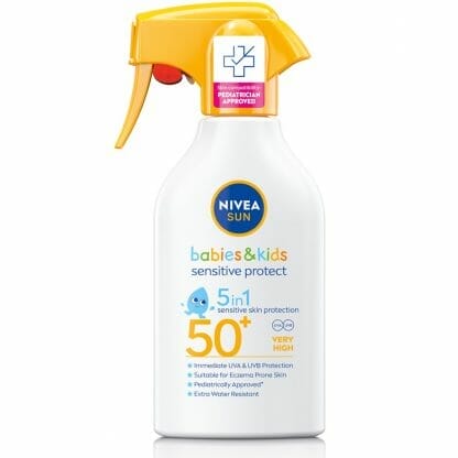 Nivea Sun Babies & Kids Sensitive Protective 5 in 1 Spf50+ Βρεφικό, Παιδικό Αντηλιακό Γαλάκτωμα Προσώπου, Σώματος Πολύ Υψηλής Προστασίας σε Μορφή Spray 270ml