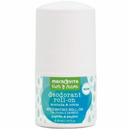 Macrovita Kids & Teens Deodorant Roll-on with Morinda & Cotton Αποσμητικό σε Μορφή Roll on για Παιδιά & Εφήβους με Μορίνδα & Βαμβάκι 50ml - Aqua
