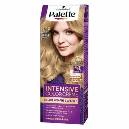 Schwarzkopf Palette Intensive Color Creme Επαγγελματική Μόνιμη Κρέμα Βαφή Μαλλιών, Απόλυτη Κάλυψη & Αποτέλεσμα Διάρκειας - 9.40 Ξανθό Πολύ Ανοιχτό Έντονο Μπεζ