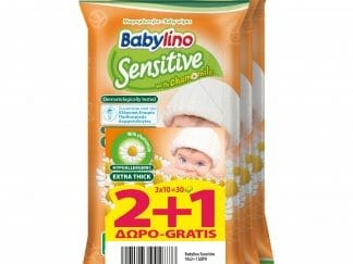 Babylino Sensitive Cotton with Chamomile Απαλά Υποαλλεργικά Μωρομάντηλα με Χαμομήλι 2+1 Δώρο, 3x10 Τεμάχια