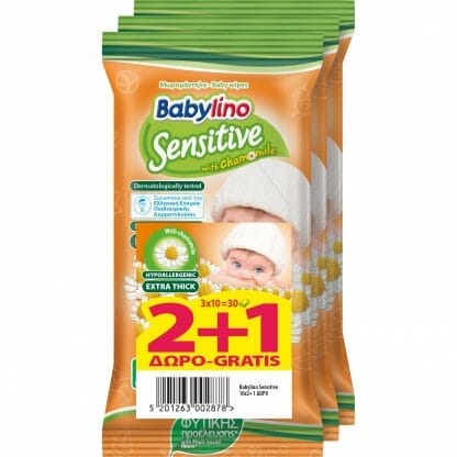 Babylino Sensitive Cotton with Chamomile Απαλά Υποαλλεργικά Μωρομάντηλα με Χαμομήλι 2+1 Δώρο, 3x10 Τεμάχια