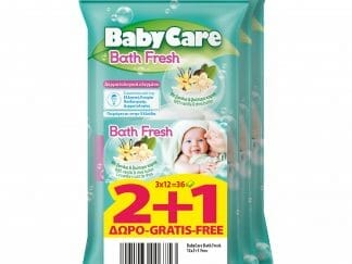BabyCare Bath Fresh Μωρομάντηλα με Ίνες Φυτικής Προέλευσης, Εκχύλισμα Βανίλιας & Βούτυρο Καριτέ 3x12 Τεμάχια 2+1 Δώρο