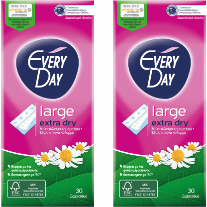 Every Day Πακέτο Προσφοράς Extra Dry Large Ανατομικά Σερβιετάκια για Μεγάλη Ροή 2x30 Τεμάχια 1+1 Δώρο