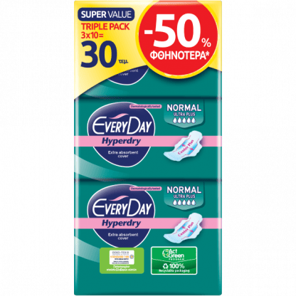 Σερβιέτες EveryDay Hyperdry NORMAL Ultra Plus Triple Pack 30 τεμ. STR -50%