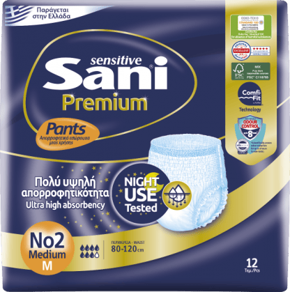 Ελαστικό εσώρουχο ακράτειας Sani Sensitive Premium Pants Medium No2 12τμχ