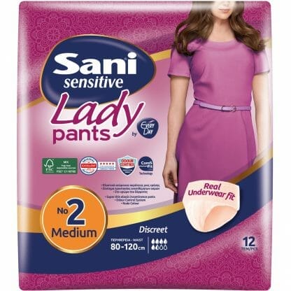 Sani Sensitive Lady Pants Discreet Ελαστικό Εσώρουχο Ακράτειας 12 Τεμάχια - No2 Medium