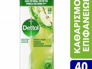 Dettol Surface Clean Wipes Υγρά Πανάκια Καθαρισμού με Άρωμα Πράσινο Μήλο για Όλες τις Επιφάνειες 40 Τεμάχια
