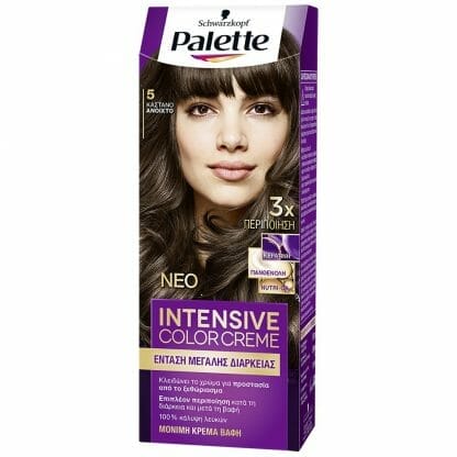Schwarzkopf Palette Intensive Color Creme Επαγγελματική Μόνιμη Κρέμα Βαφή Μαλλιών, Απόλυτη Κάλυψη & Αποτέλεσμα Διάρκειας - 5 Καστανό Ανοιχτό