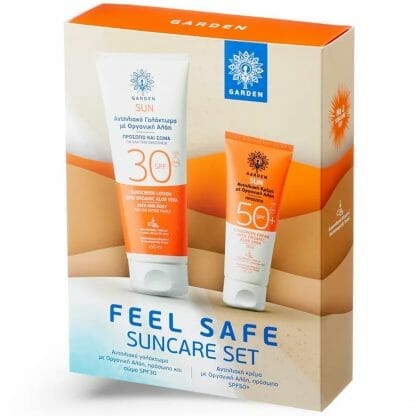 Garden Promo Feel Safe Suncare Set with Organic Aloe Vera Sunscreen Lotion Spf30 for Face & Body 150ml & Sunscreen Face Cream Spf50+, 50ml